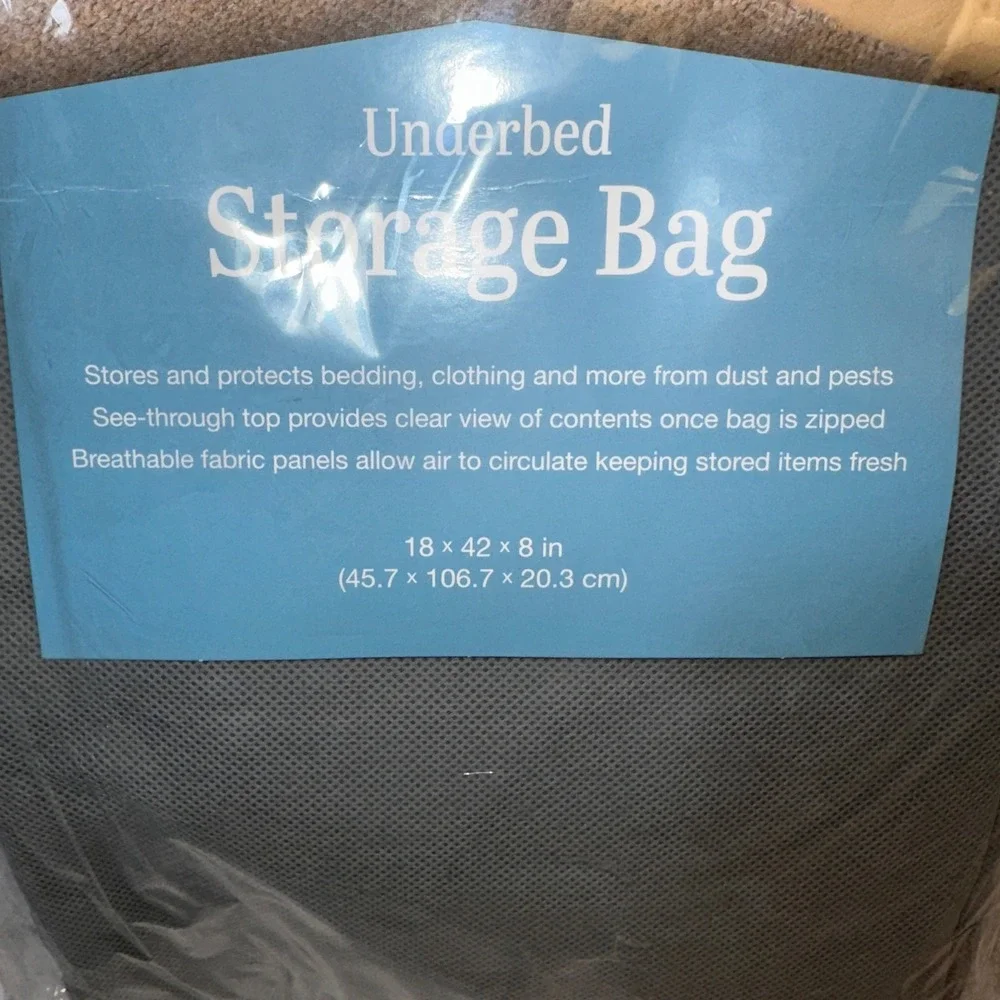 Whitmor Underbed Storage Bag‎ Gray Zippered Clear Top 18x42x8 6744-9363-GRAY NEW